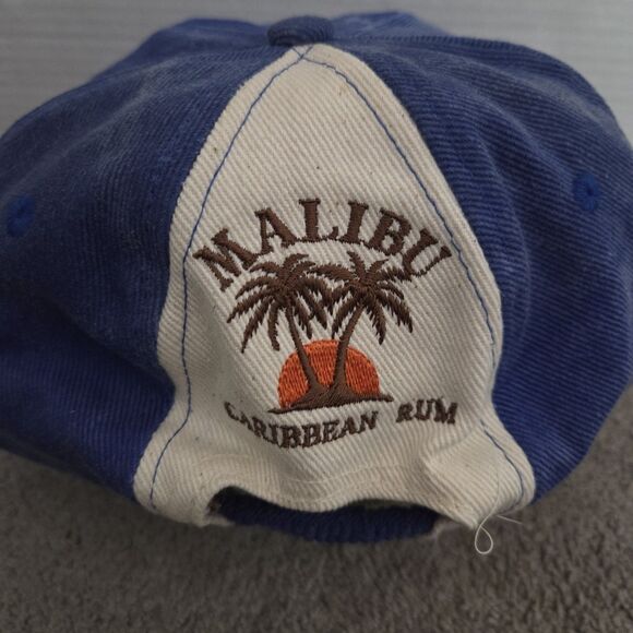 Vintage Malibu Caribbean Rum Liquor Advertising Hat Ball Cap Blue Stretch - Picture 4 of 10
